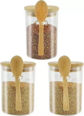 Buy AolKee 3Pcs Glass Jars With Lids And Spoon 600ml, Glass Storage Jars, Kitchen S • 17.76£