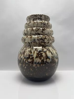 Buy Vintage West German Pottery Drip Glaze Fat Lava Vase | Brown Cream | 269-18 • 29.99£