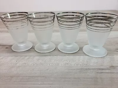 Buy 4x Art Deco Tumbler Glasses Frosted Glass Silver Bands Cone Shape Barware Shot  • 27.95£