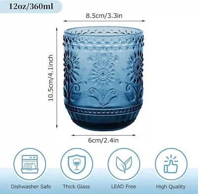 Buy Soletime Drinking Glasses Set Of 4, 12oz Vintage Glassware With Sunflower Design • 20£