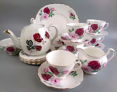 Buy Royal Vale Tea Set Service. Cups Teapot Plates. Pink/Red Roses. 1950's Vintage. • 59.99£