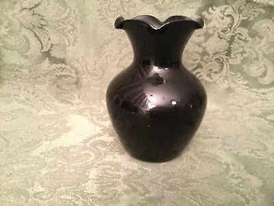 Buy Vintage Black Amethyst Glass Vase With Ruffled Rim • 23.30£