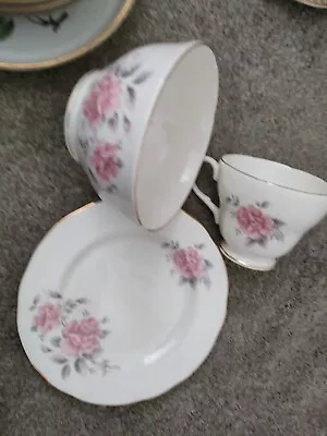 Buy DUCHESS CHINA PINK & GREY ROSES TEA CUP And Side Plate ,Bowl  • 2£