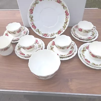 Buy Antique Victorian Bone China 19 Piece Tea Set Red Rose & Holly • 28.80£