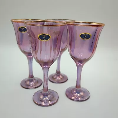 Buy Set Of 4 Made In Italy Wine Glasses Vtg Violet Purple Colored Gold Trim  • 32.62£