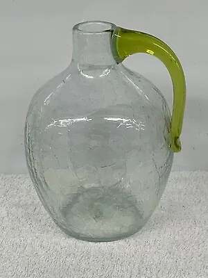 Buy Blenko Glass  Co.  ---  #417  Jug, Crystal Crackle Glass, Chartreuse Handle • 26.98£