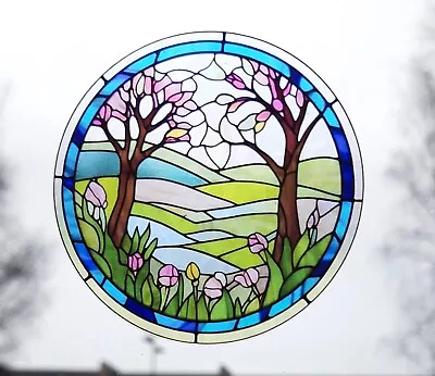 Buy Scenic Flowers Tree Decorative Stained Glass Effect Static Cling Window Sticker • 3.49£