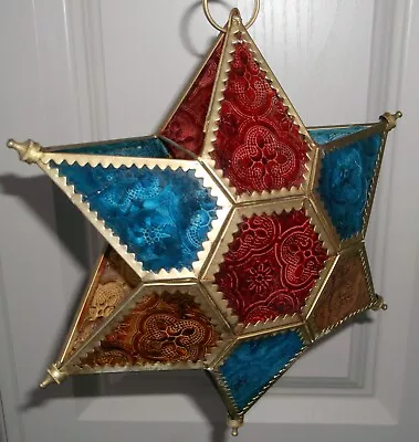 Buy Moorish Style Coloured Glass & Brass Star Hanging Candle Holder • 9.99£