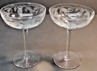 Buy 2 Bohemia Crystal Thistle Needle Etched Optic  Champagne Glasses 5 1/4 ” Tall • 46.59£
