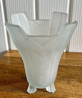 Buy Vintage Art Deco Frosted Glass Footed Vase Period Decor 6” • 10£