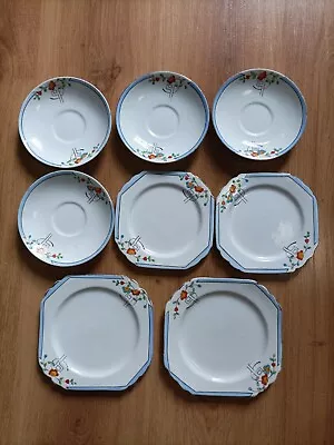 Buy Vintage Heathcote Bone China Art Deco Plates Cake Plate Teacup Saucers  • 8.99£