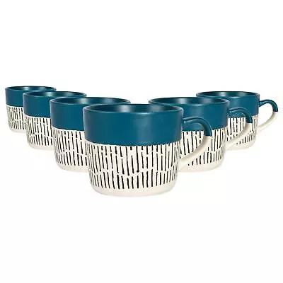 Buy 6x Blue 450ml Dipped Dash Stoneware Coffee Mugs Large Ceramic Tea Cups Set • 17£