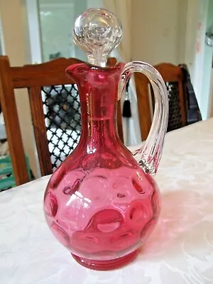 Buy Antique/Vintage Cranberry Glass Decanter With Clear Glass Handle & Stopper • 24.99£