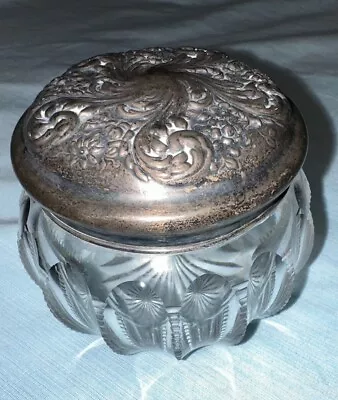 Buy Antique Art Nouveau Sterling Crystal Glass Trinket Vanity Jar • 65.23£