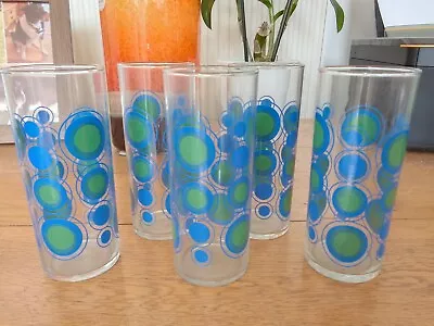 Buy Funky 5 X Retro Vintage 70s ? Circle Geometric Drinking Glasses Highball Vgc • 10£