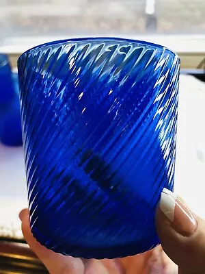 Buy Cobalt Blue Whiskey Ribbed Swirl Glassware Hand Crafted Barware Stackable-6 • 39.04£