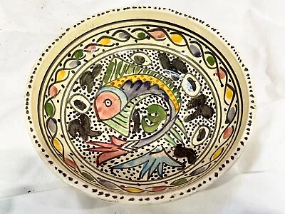 Buy Vintage Ceramic Pottery Bowl Highly Decorated Fish Italian Faience • 32.99£