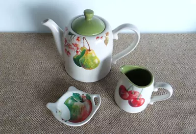 Buy Arthur Wood Fruit Grove Large Size Lidded Tea Pot / Coffee Pot Milk Jug Teabag • 19.99£