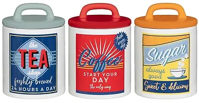 Buy Vintage 60s Retro Style Ceramic Tea Coffee Sugar Canisters Storage Jar Set 3 NEW • 19.99£