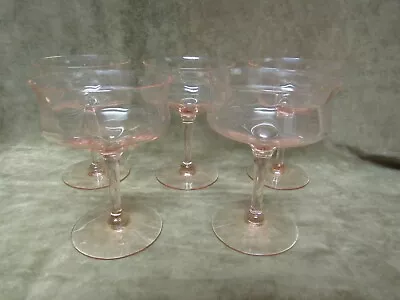Buy Vintage 1930's Tiffin Glass Pink Diamond Optic Tall Sherbert Stem 14188 Lot Of 5 • 65.21£