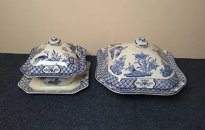 Buy 2 Wood & Sons Yuan Pattern Blue & White China Square Tureens / Dishes & Lids • 19.99£