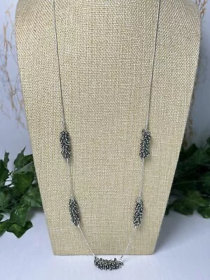 Buy MINT VELVET Long Blue Glass Micro Bead Cluster Silver Tone Chain Necklace 348 • 8.09£