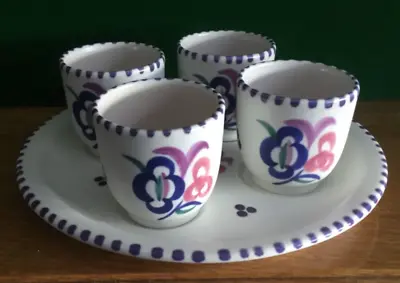 Buy Vintage / Kitsch 1960’s Poole Pottery Set 4 Egg Cups On Plate Set - Mid 20th C • 29.50£