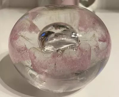 Buy Glass Paperweight Large With Pretty Pink Edges And Centre Bubble 920g • 9.99£