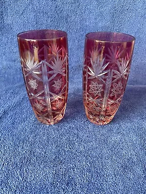 Buy Cranberry Cut Crystal Gobble Glasses X 2. Vintage & Well Kept Glasses. • 22£