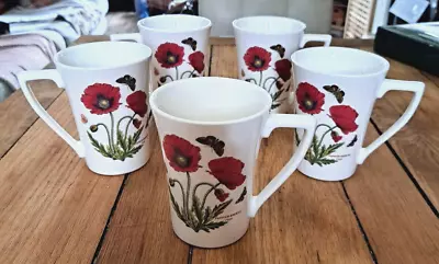 Buy 5 Portmeirion Botanic Garden Poppy Mugs / Cups • 19.99£