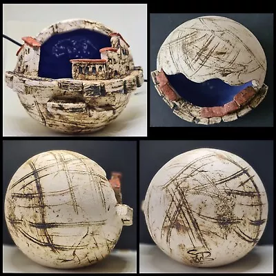 Buy Signed Studio Art Pottery Sculpture Clay Sphere Houses Brutalist Surface  • 19.99£