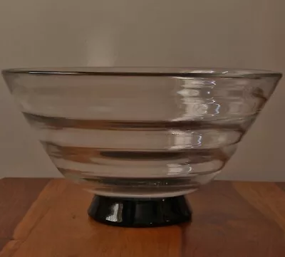Buy Large & Heavy Orrefors 1930's Ribbed Black & Clear Glass Bowl By Simon Gate • 85£