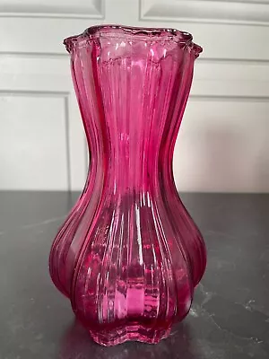 Buy Retro Coloured Glass Vase 21cm Ribbed Waisted Fluted Modern Vase Pink Amber Blue • 14.95£