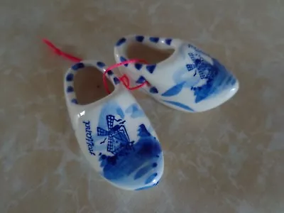 Buy Vintage Delft Pottery Porcelain Blue & White Miniature Clogs. • 15.50£