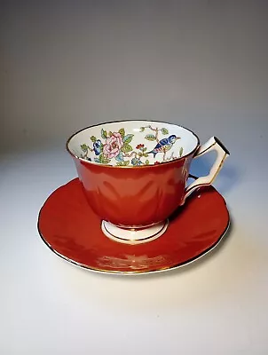 Buy Aynsley 1990's Pembroke Burnt Orange Bone China Tea Cup & Saucer • 12£