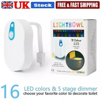Buy LED Toilet Bowl Night Light Motion Sensor Activated Seat Gadget - 16 Colours UK • 8.95£