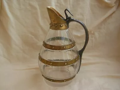 Buy AMAZING ANTIQUE FRENCH CUT CRYSTAL PITCHER WITH BRASS BANDING, 19th CENTURY. • 149.11£