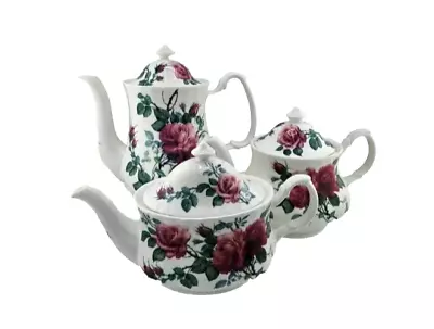 Buy Roy Kirkham ENGLISH ROSE Teapot, Coffee Pot, & Mini Teapot & Lids UNUSED Bone • 158.32£