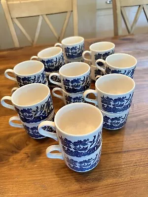 Buy VINTAGE Churchill England Porcelain Royal Blue Willow Coffee Cups Stack 3” Diam • 8.39£