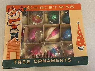 Buy Vintage Mercury Glass Christmas Ornaments Box 12 Indents Balloon Fantasia Poland • 46.55£