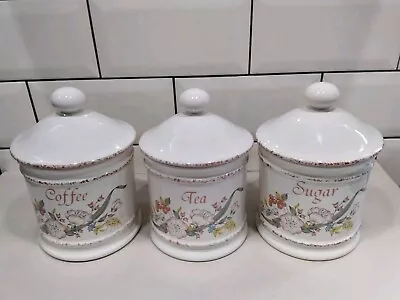 Buy Vintage Hornsea Pottery, Seasons Pattern,  Coffee, Sugar,  Tea Cannisters. • 25£