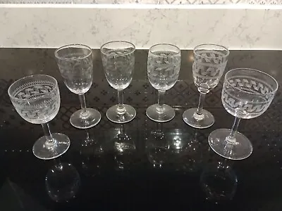 Buy SHERRY PORT Glasses Greek Key Etch SET OF SIX SLIGHTLY DIFFERENT Victorian? • 9.99£