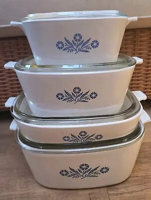 Buy 4 X Vintage Pyrosil  Pyrex  Corning Ware Blue Cornflower Casserole Dishes + Lids • 60£