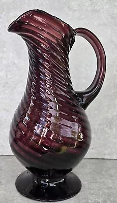 Buy Antique 1920's Amethyst Optic Swirl Purple Blown Glass 10  Pitcher FREE US SHIP • 45.62£