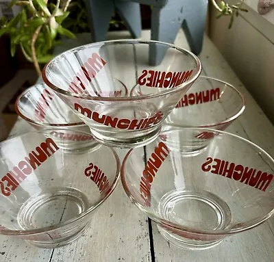 Buy Vintage Munchies Wheaton Glass Snack Bowl Set Red Typography Heavy Set Of 5 • 26.09£