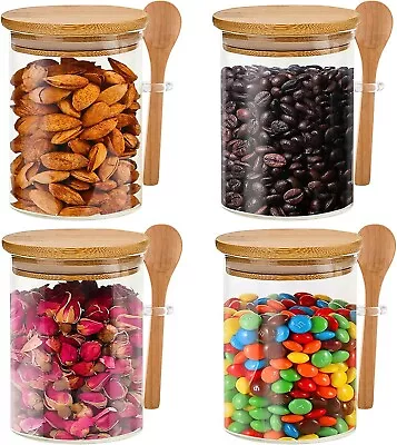 Buy 4 Pcs Airtight Spices Glass Storage Jars With Bamboo Lids And Spoon, 540ML • 14.99£