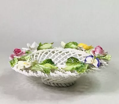 Buy Antique Circa 1900’s Crown Staffordshire White Porcelain Floral Bowl / Basket • 29£