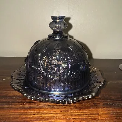 Buy Vintage Imperial Purple Rose Carnival Glass Covered Butter/Cheese Dish- Flawed • 18.63£