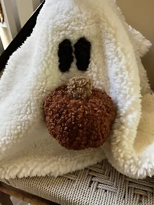 Buy Pottery Barn Gus The Ghost With Pumpkin White Sherpa Shaped Pillow Halloween NWT • 113.01£