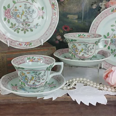 Buy Pair Adams Calyx Ware Singapore Bird Trios Green Plates Saucers Cups 2744  • 19.99£